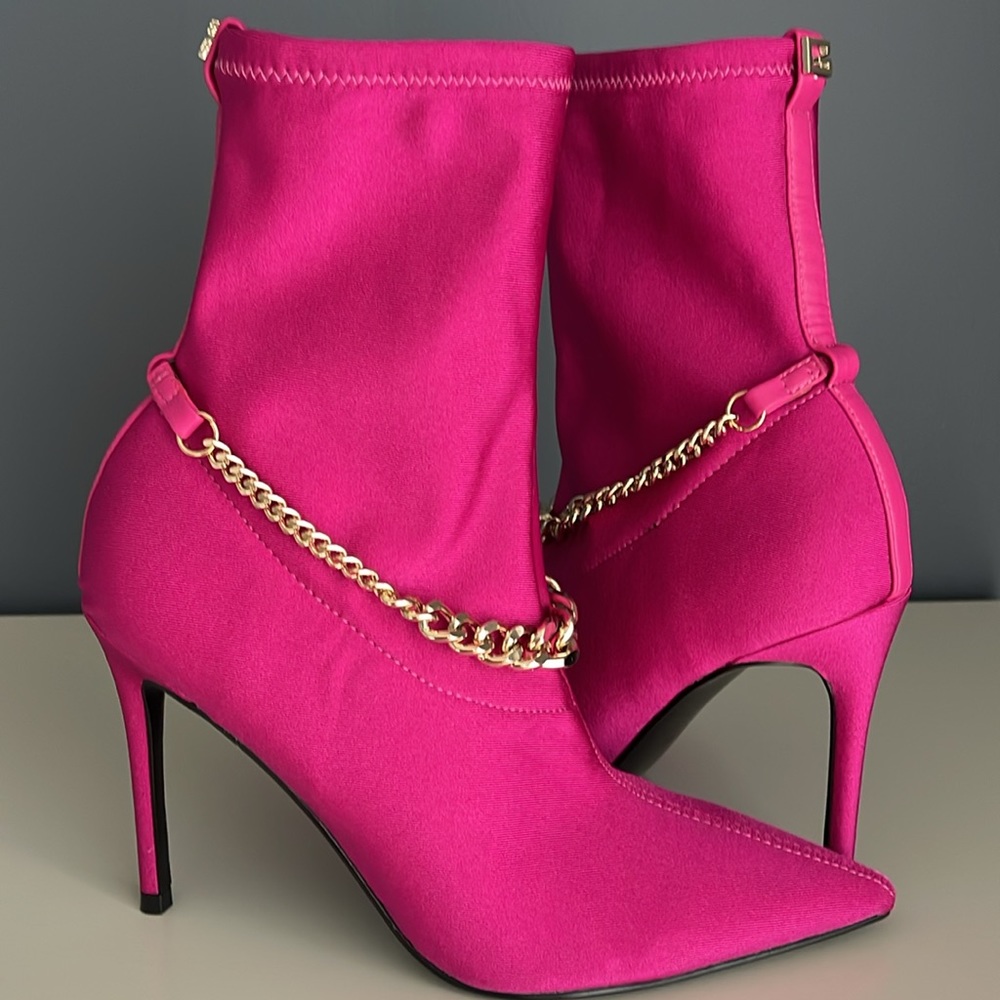 GUESS Womens Pink Chain Forsta Pointed Toe Stiletto Dress Boots size 7M - Picture 8 of 8